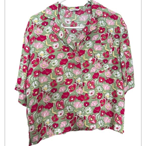 Calliope Floral Green and Pink Women's Top - Picture 1 of 3